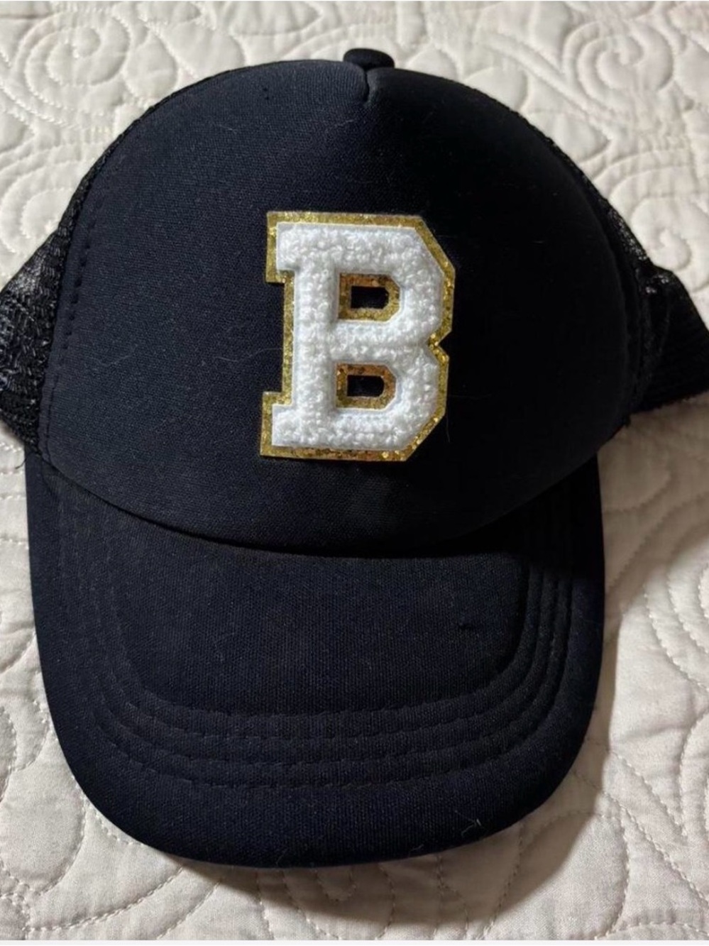 Black Kids' Trucker Hat with White & Gold 'B' Patch